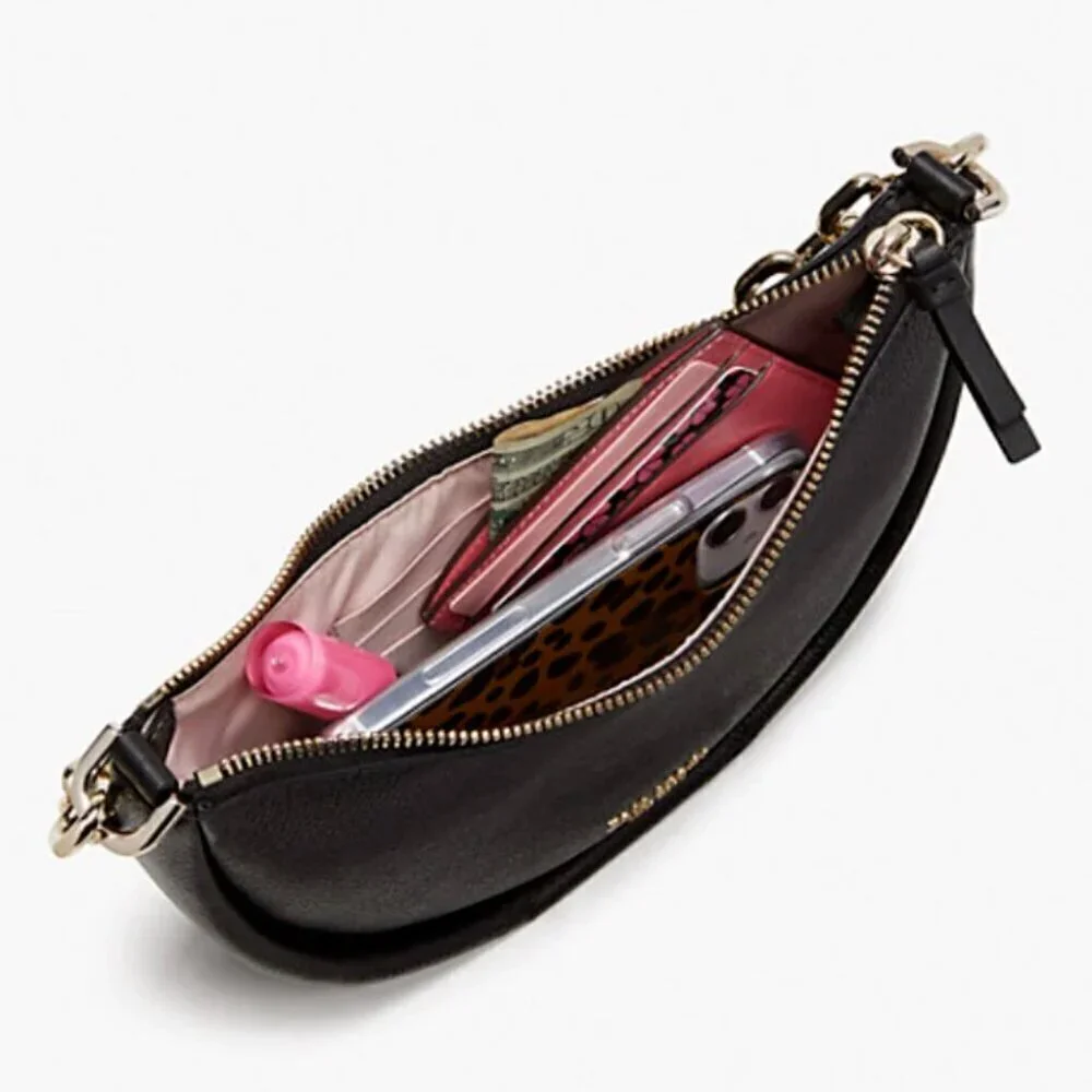 Kate Spade Smile Small Crossbody Silver Tweed Metallic Leather Chain Top Handle - Picture 9 of 12